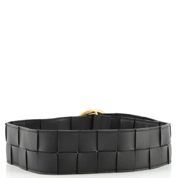 Bottega Veneta Circular Buckle Belt Maxi Intrecciato Leather Wide 75 Black - Picture 4 of 6